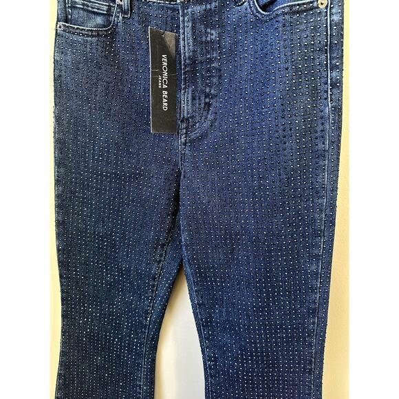 Veronica Beard Carson High Rise Ankle Flare Jeans Rhinestones Indigo Size 26 New - Picture 11 of 11